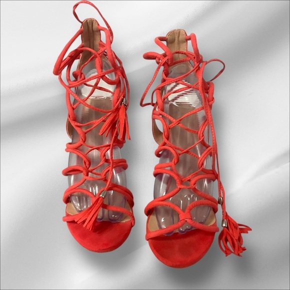 Wild Diva Pencil Heel Stiletto SZ 9 Coral Strappy Ankle Lace Sandal Women Party - Picture 3 of 10